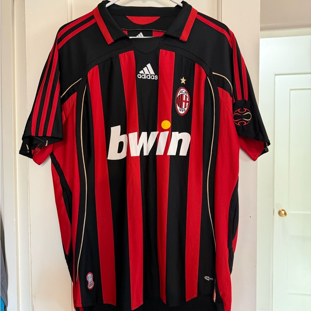 AC Milan Men's Black and Red Striped Jersey